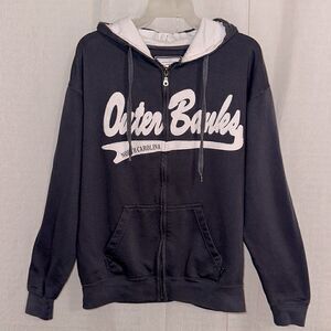 Pacific & Co. M Indigo White “Outer Banks NC” Cotton Blend Full Zip Hoodie